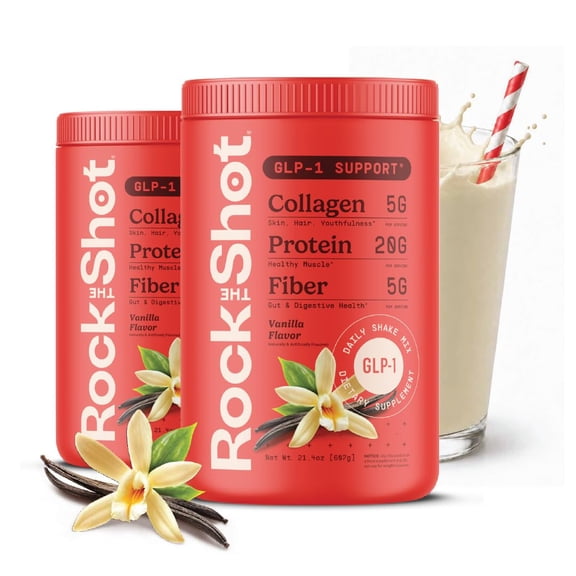 Rock The Shot GLP-1 Nutritional Support Protein Shake MIx with Fiber and Collagen, Vanilla Flavor, 2-Pack