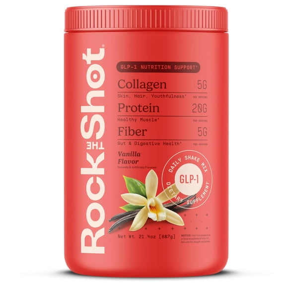 Rock The Shot GLP-1 Nutritional Support Protein Shake MIx with Fiber and Collagen, Vanilla Flavor