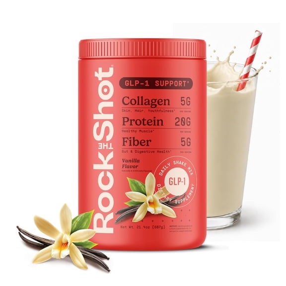 Rock The Shot GLP-1 Nutritional Support Protein Shake MIx with Fiber and Collagen, Vanilla Flavor