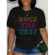 Rock The Test Motivational Teacher Student Test Day T-Shirt for Men Women Kids Graphic Tee summer Tops For Women Round Neck Fashion Cotton shirts