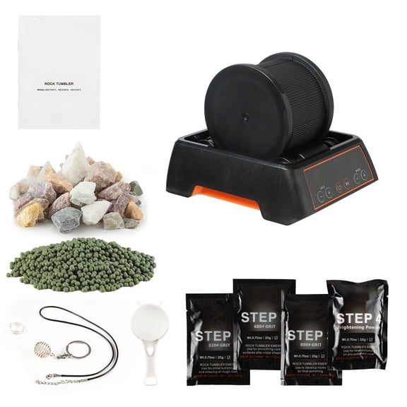 Rock Tumbler 1 lb Rock Polishing Machine Kit with Direct Drive Motor, 4 Speed Settings, 1-9 Day Timer, Quiet Operation, Complete Stone Polishing Set for Rose Quartz Amethyst and More