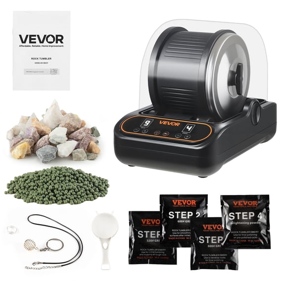 Rock Tumbler, 3 lb Rock Polishing Machine, Rocks Tumbling Kit with 4-Speed Adjustment, 19 Day Timer, PC Sound Reduction Cover & TPU Drum, Direct Drive Motor Rocks Polishing, Quiet Operation