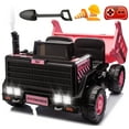 thumbnail image 1 of Rock Wheels 24V7AH 2 Seater 4WD Dumper Ride-On Construction Car, 4x200W Motors, Electric Tipping Dump Bed, Remote Control, LED Lights, Steam Spray, Helmet Included, 24" Seat - Pink, 1 of 10