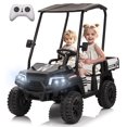 thumbnail image 1 of Rock Wheels 4 Seater 24V Ride On Toy Truck Golf Cart for Big Kids w/ Roof, Sun Shade, Storage Trunk, 4WD, Remote Control, LED Lights, Bluetooth & Music, 1 of 9