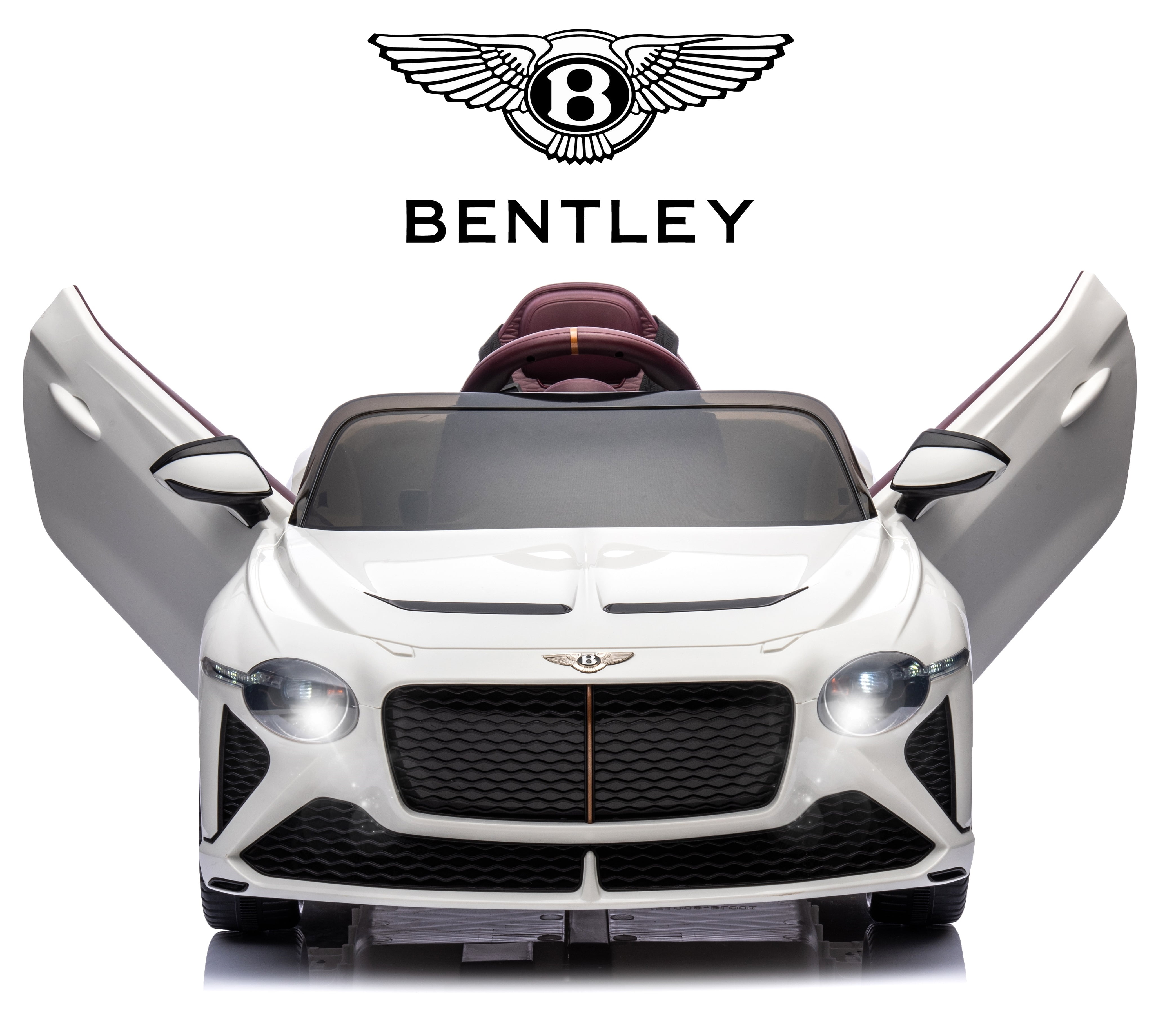 Rock Wheels Licensed Bentley Bacalar Kids Ride on Toy Car, 12V Rechargeable Battery Powered Children Electric 4 Wheels w/Parental Remote Control, Foot Pedal, 2 Speeds, Music, LED Headlightshts (White)