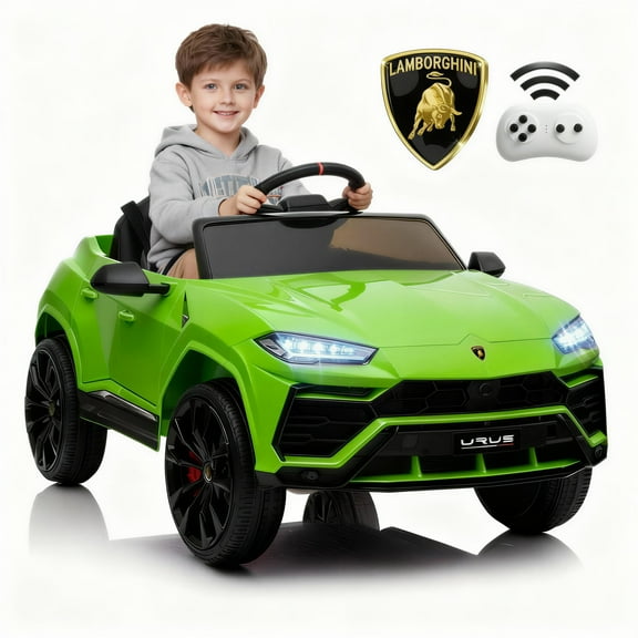 Rock Wheels Licensed Lamborghini URUS Ride On Truck Car Toy, 12V Battery Powered Electric 4 Wheels Kids Toys w/ Parent Remote Control, Foot Pedal, Music, Aux, LED Headlights, 2 Speeds (Green)