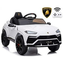Rock Wheels Licensed Lamborghini Urus Ride On Truck Car Toy, 12V Battery Powered Electric 4 Wheels Kids Toys w/ Parent Remote Control, Foot Pedal, Music, Aux, LED Headlights, 2 Speeds (White)