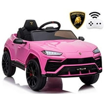 Rock Wheels Licensed Lamborghini Urus Ride On Truck Car Toy, 12V Battery Powered Electric 4 Wheels Kids Toys w/ Parent Remote Control, Foot Pedal, Music, Aux, LED Headlights, 2 Speeds (Pink)