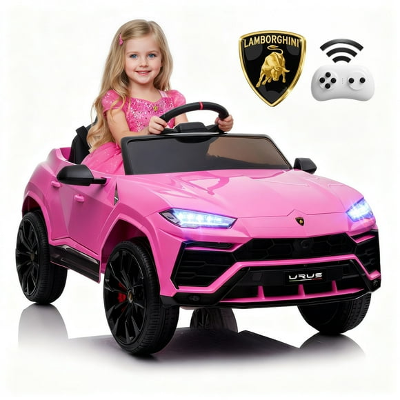 Rock Wheels Licensed Lamborghini Urus Ride On Truck Car Toy, 12V Battery Powered Electric 4 Wheels Kids Toys w/ Parent Remote Control, Foot Pedal, Music, Aux, LED Headlights, 2 Speeds (Pink)