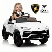 Rock Wheels Licensed Lamborghini Urus Ride On Truck Car Toy, 12V Battery Powered Electric 4 Wheels Kids Toys w/ Parent Remote Control, Foot Pedal, Music, Aux, LED Headlights, 2 Speeds White