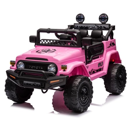 Rock Wheels Licensed Toyota FJ Cruiser Kids Ride on Toy Car, 12V Rechargeable Battery Powered Children 4 Wheels w/Remote Control, Foot Pedal, 2 Speeds, Music, LED Headlights (Pink)