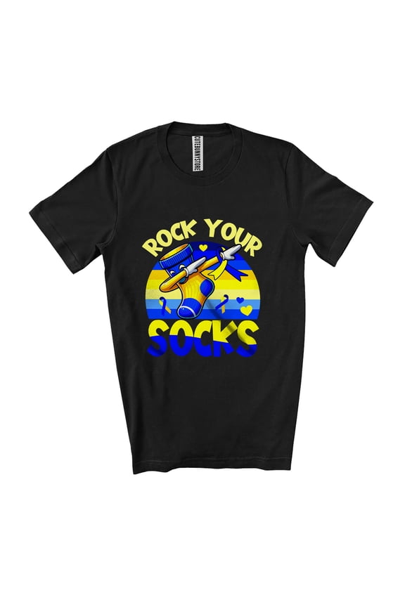 Rock Your Socks; Down Syndrome Day Awareness Dabbing Sock; Vintage Retro Unisex T-Shirt