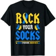 thumbnail image 1 of Rock Your Socks World Down Syndrome Awareness Day Ribbon T21 T-Shirt, 1 of 4