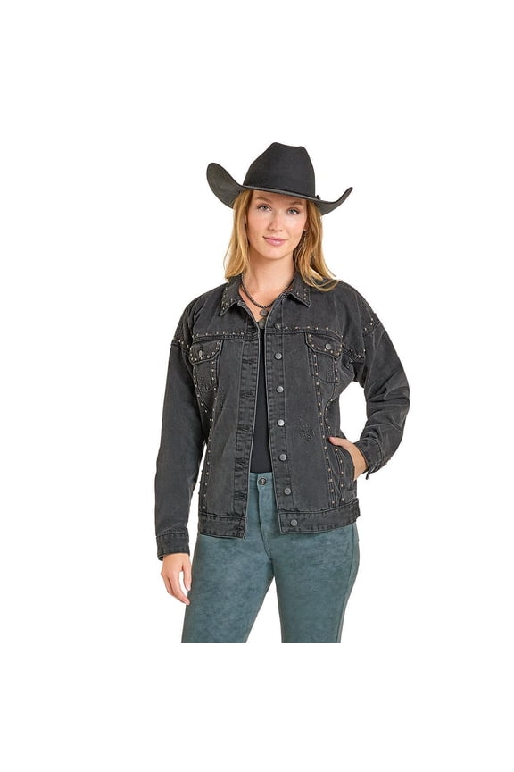 Rock and Roll Denim Rock n Roll Womens Black Studded Jacket Black XXL