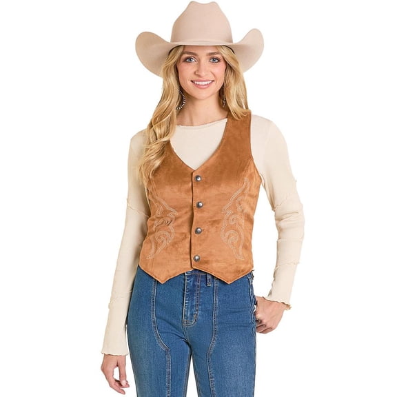 Rock and Roll Denim Womens Rock n Roll Boot Stitch Microsuede Vest L Camel