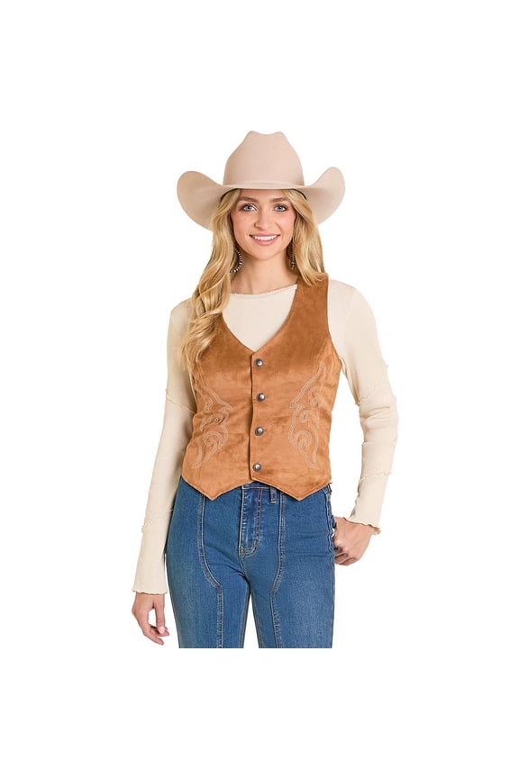 Rock and Roll Denim Womens Rock n Roll Boot Stitch Microsuede Vest S Camel