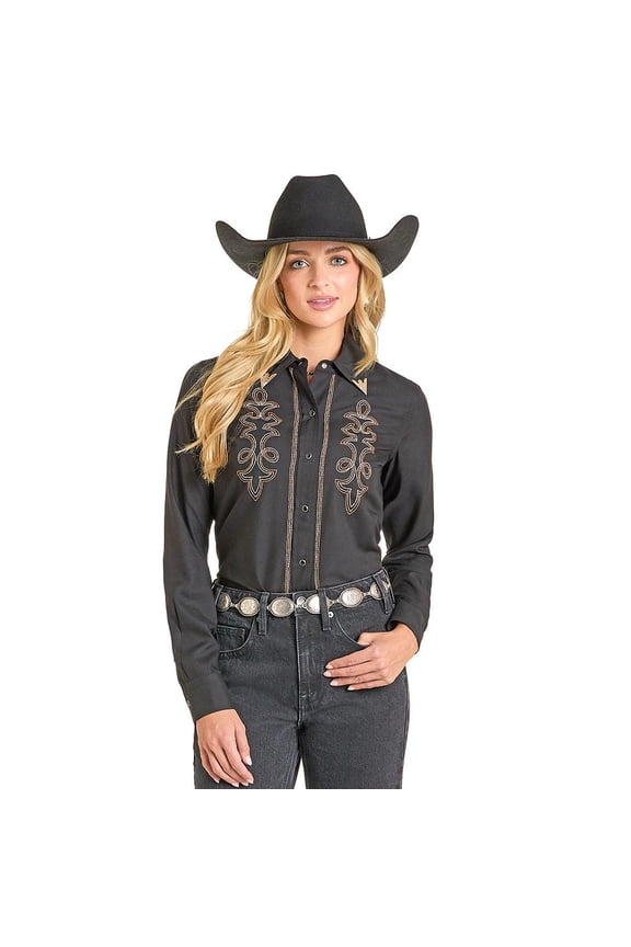 Rock and Roll Denim Womens Rock n Roll Boot Stitch Shirt M Black