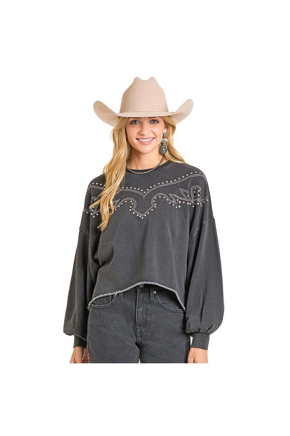 Rock and Roll Denim Womens Rock n Roll Embroidered Sweatshirt XL Black