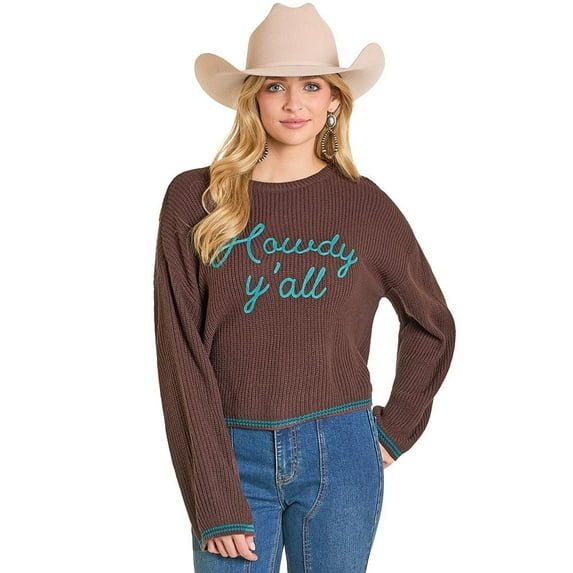 Rock and Roll Denim Womens Rock n Roll Howdy Sweater M Chocolate