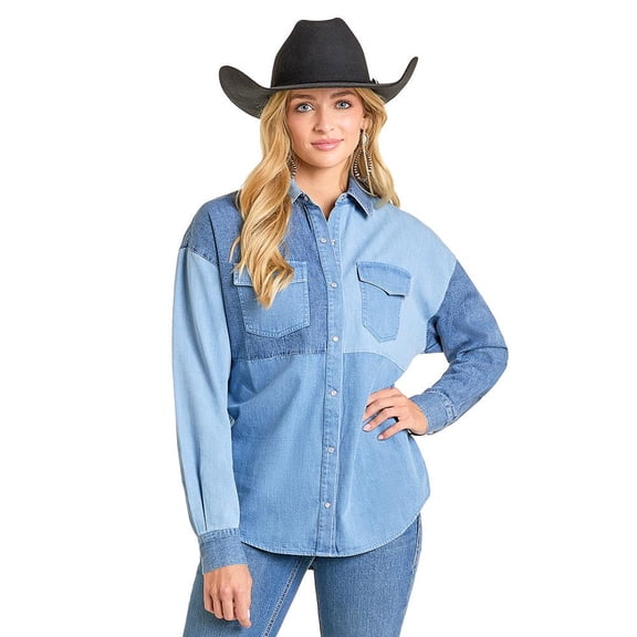 Rock and Roll Denim Womens Rock n Roll  Patch  Shirt XXL Denim