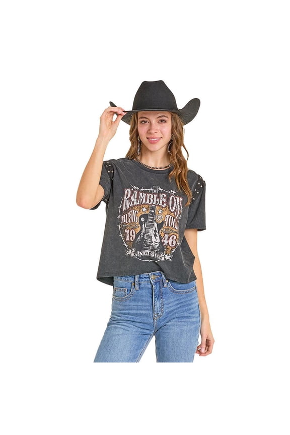 Rock and Roll Denim Womens Rock n Roll Ramble On Tee Shirt XL Black