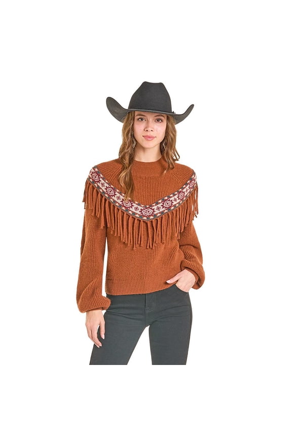 Rock and Roll Denim Womens Rock n Roll Sweater withFringe XL Camel