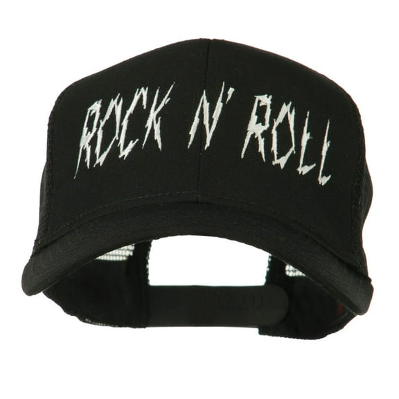 Rock and Roll Embroidered Mesh Cap - Black OSFM