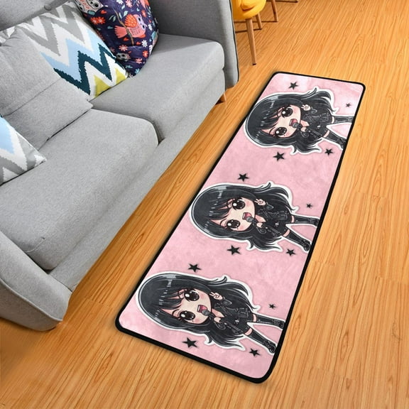 Rock and Roll Girl Singing Hallway Runner Rug 2'X6' Non-Slip Washable Carpet Runner Kitchen Entryway Laundry Bedroom