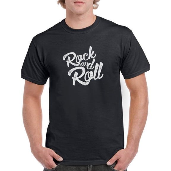 Rock and Roll Graphic Quote Men Black T-Shirt, Male x-Large