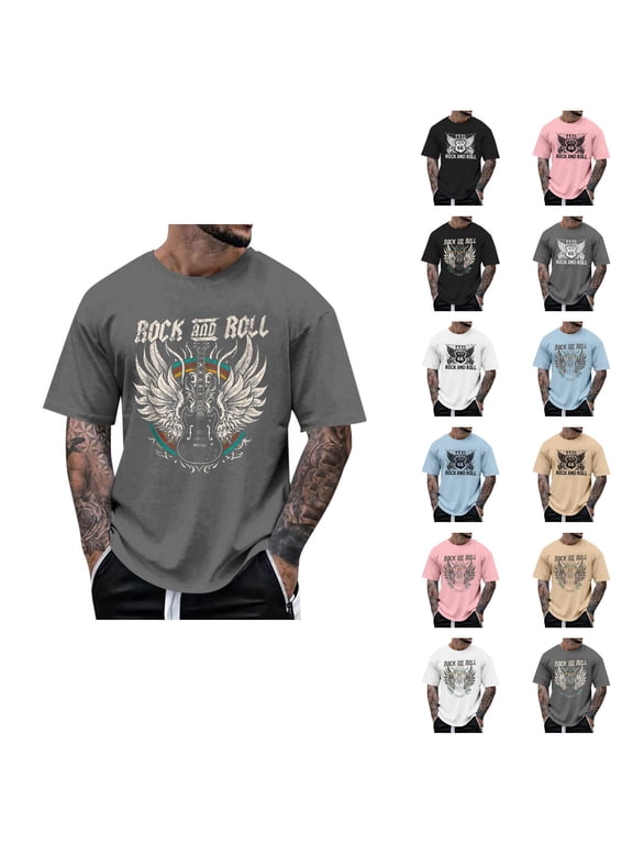 Rock and Roll Graphic Tees for Men 2026 Summer Casual Short Sleeve Crewneck Rock Music Lover T Shirts Streetwear