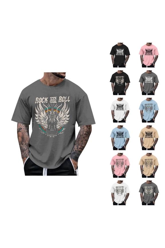 Rock and Roll Graphic Tees for Men 2026 Summer Casual Short Sleeve Crewneck Rock Music Lover T Shirts Streetwear