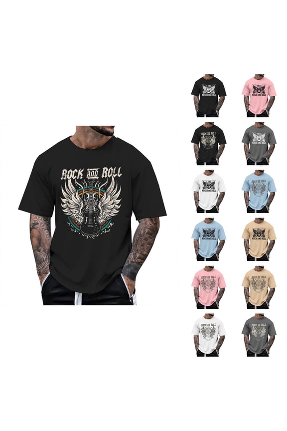 Rock and Roll Graphic Tees for Men 2026 Summer Casual Short Sleeve Crewneck Rock Music Lover T Shirts Streetwear