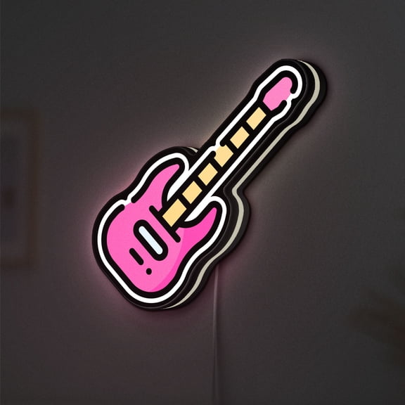 Rock and Roll Guitar 3D Novelty Light Box, Music Lamp Decor for Musicians, Band Practice Rooms and Home Studios (Width 8 inch, 20cm)