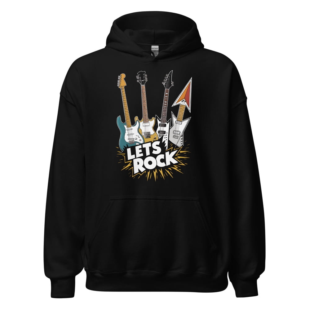 Rock and Roll Music Unisex Hoodie, Lets Rock Guitar Vintage Rock N Roll ...