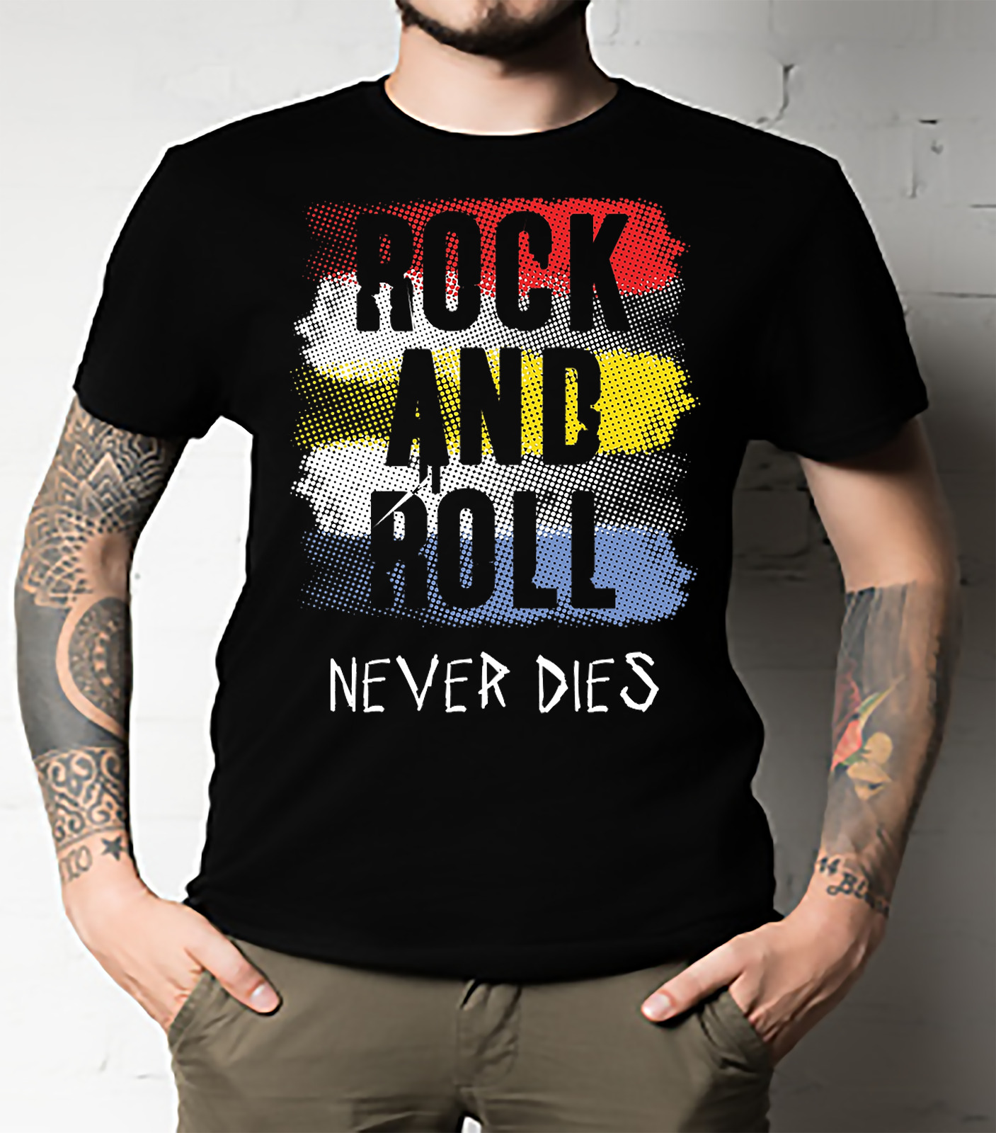Rock and Roll Never Dies Hard Rock Metal Punk Musique Tshirt