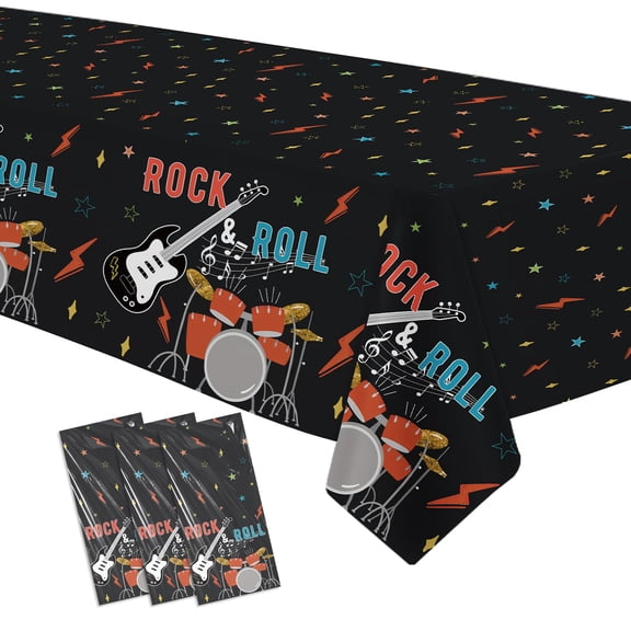 Rock and Roll Party Tablecloths Music Guitar Theme 3 Pcs 86x55 Inches