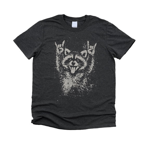 Rock and Roll Raccoon Shirt for Men Women Kids Funny Retro Punk Raccoon Graphic Tee Dark Gray Heather Shirt Adult Medium