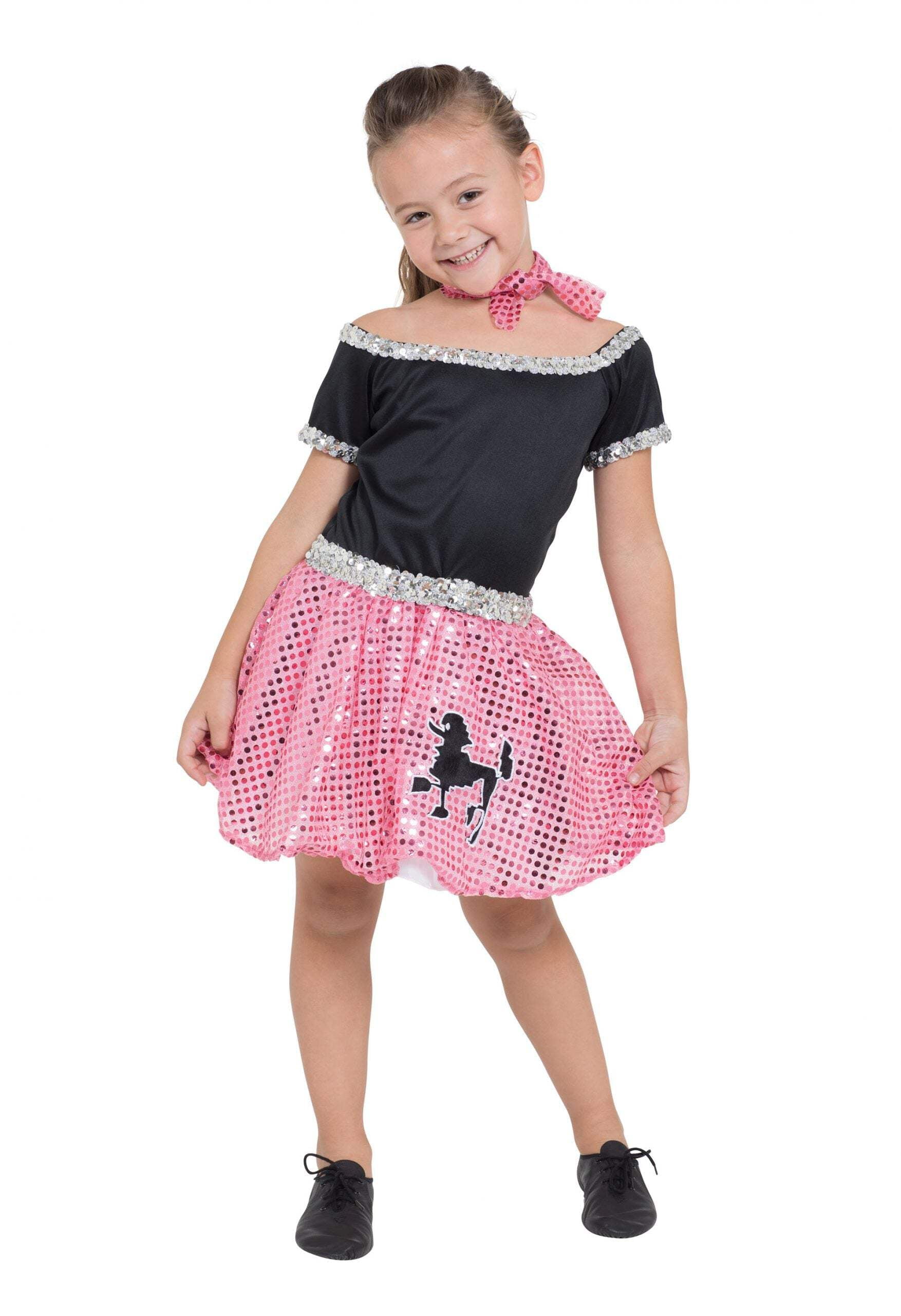 Rock and Roll Sequin Dress Pink Poodle Girl Costume Rock and Roll Sequin Dress Pink Poodle Girl Costume