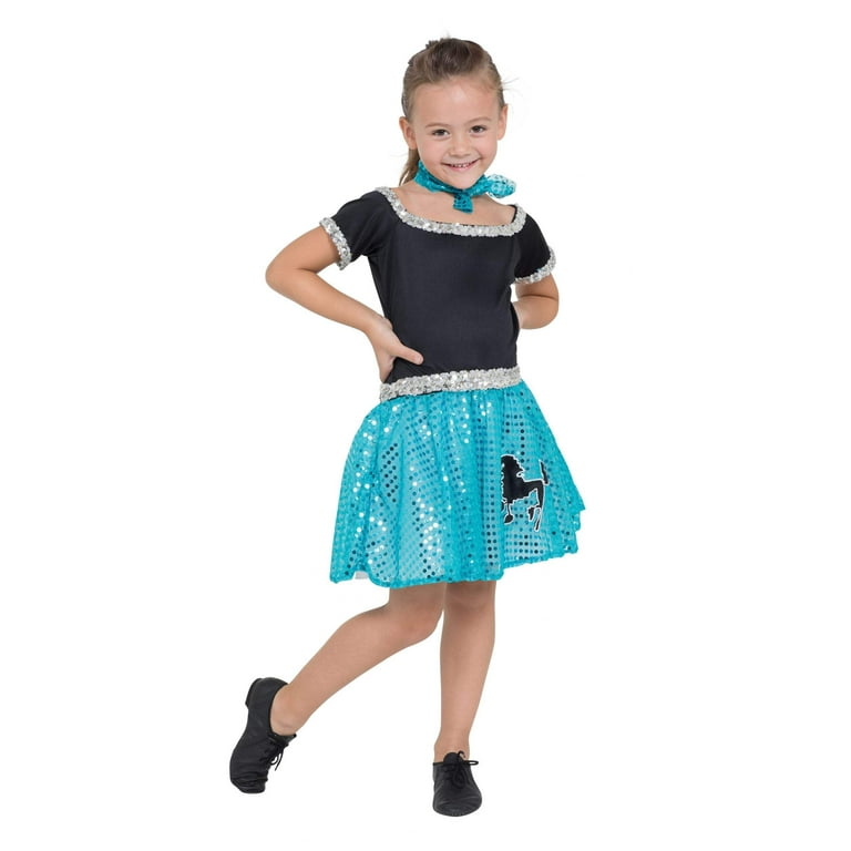 Rock and Roll Sequin Dress Turquoise Poodle Girl Costume Rock and Roll Sequin Dress Turquoise Poodle Girl Costume