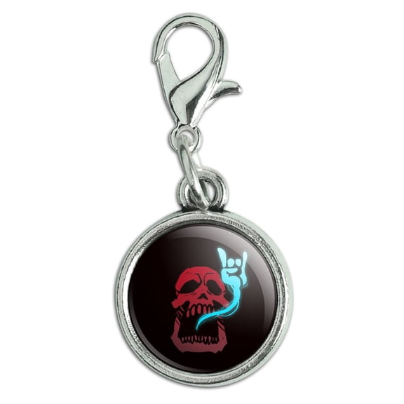Rock and Roll Soul Skull Antiqued Bracelet Pendant Zipper Pull Charm with Lobster Clasp