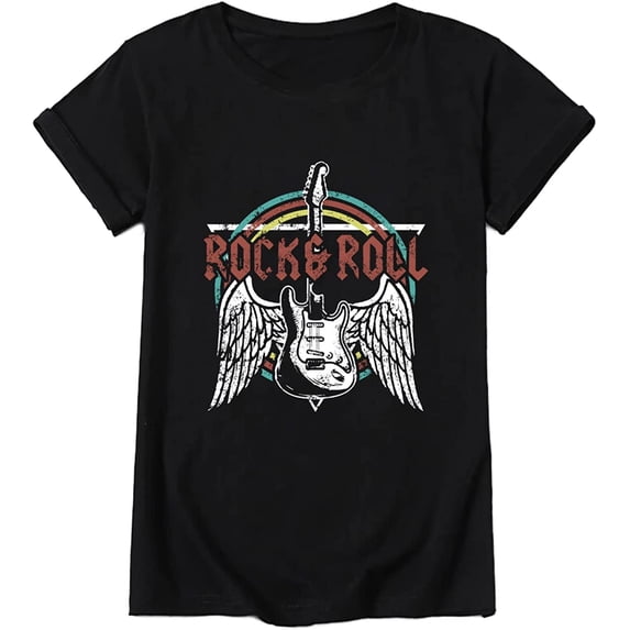 Rock and Roll T Shirts for Women Vintage Graphic Tees Band Tshirts Shirt Funny Country Music Retro Casual Short Sleeve Tops