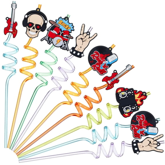 Rock and Roll Themed Drinking Straws 24 Pcs Party Favors Music Guitar Star Straws for Kids Birthday Events