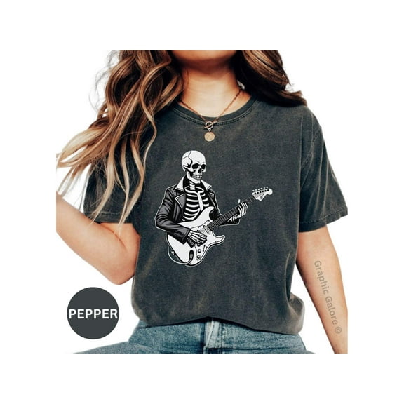 Rock and Roll Tshirt, Skeleton Playing Guitar, Skeleton Guitar Shirt, Halloween Shirts for Musician, Skeleton Playing Guitar Shirt