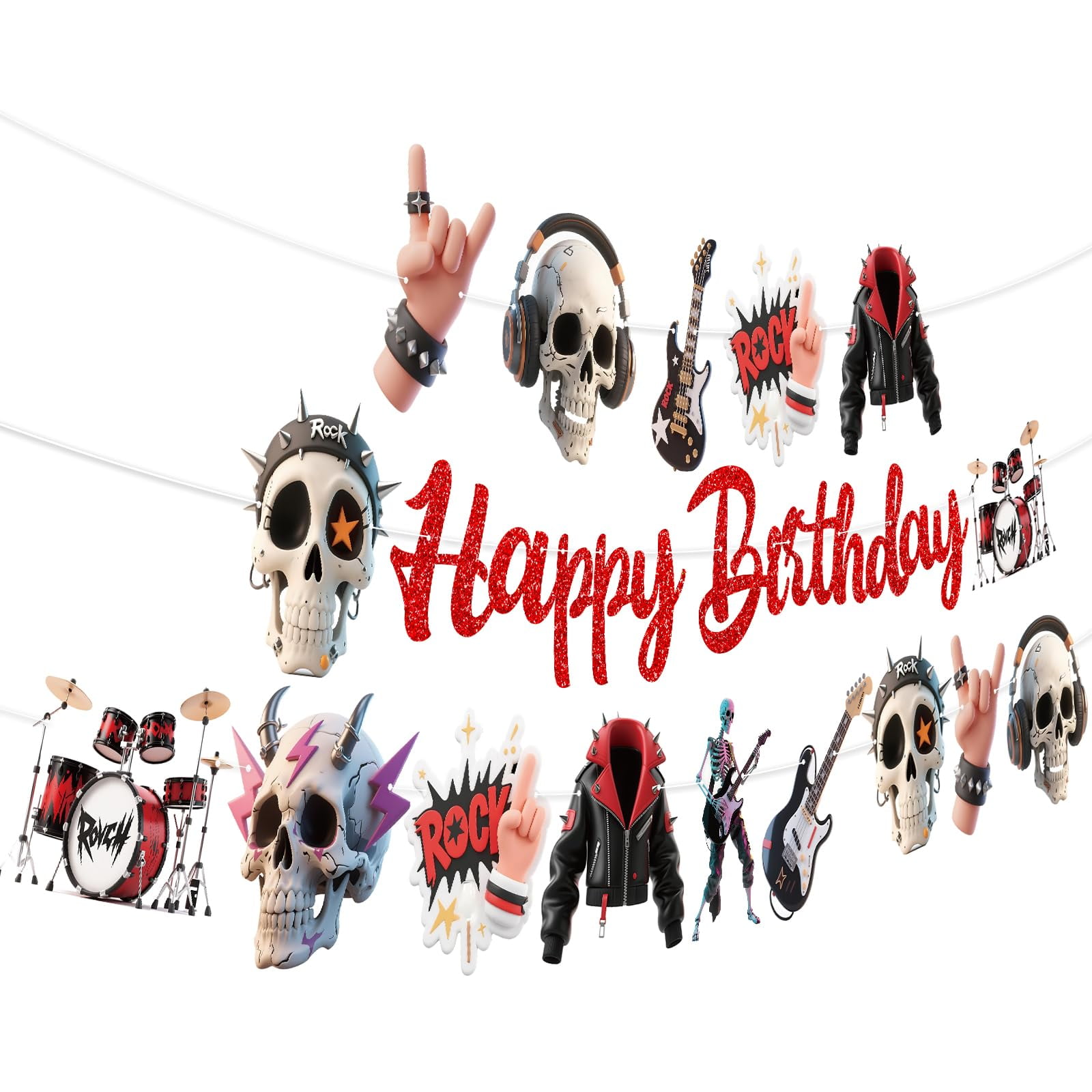 Rock and RollEGSC Party Banners 3Pcs Happy Birthday One Rocks Music ...