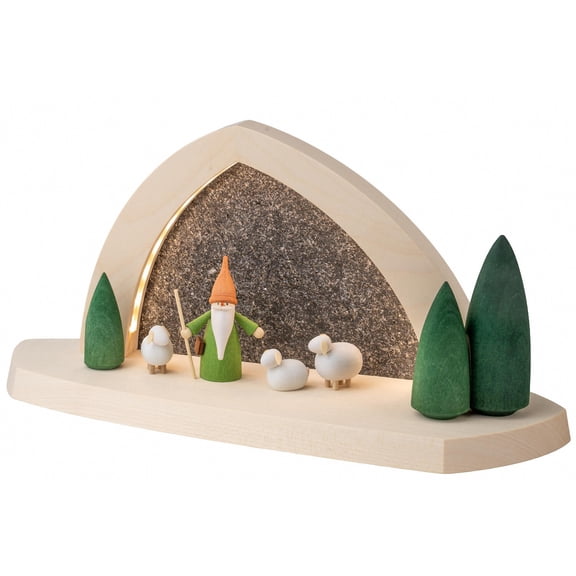 Rock arch natural LED illuminated shepherd's gnome from Seiffen folk art