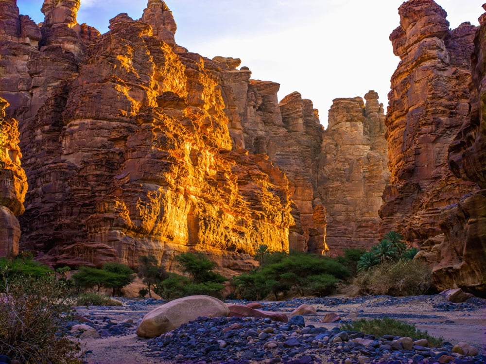 Rock cliffs and valley near Tabuk Saudi Arabia Canvas Art - David Kirkland Design Pics (34 x 26)