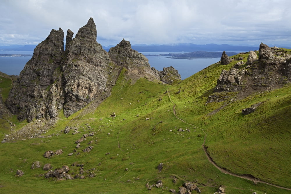 Rock formation on Trotternish Peninsula Isle of Skye Hebrides Scotland Canvas Art - Carl Bruemmer Design Pics (38 x 24)