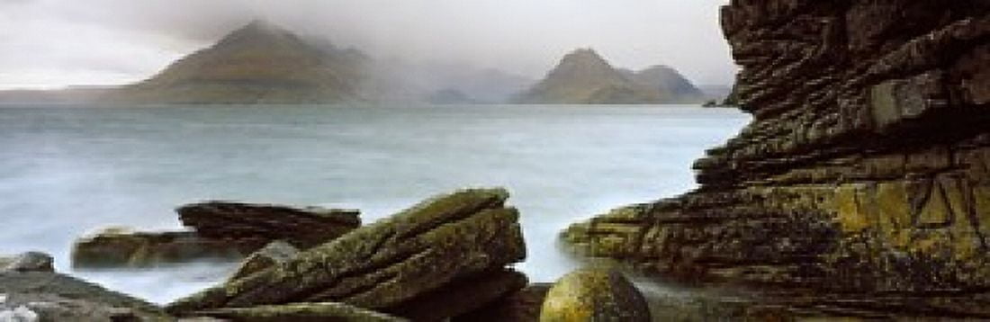Rock formations at coast Black Cuillin Elgol Isle of Skye Inner Hebrides Highlands Region Scotland Canvas Art - Panoramic Images (36 x 12)