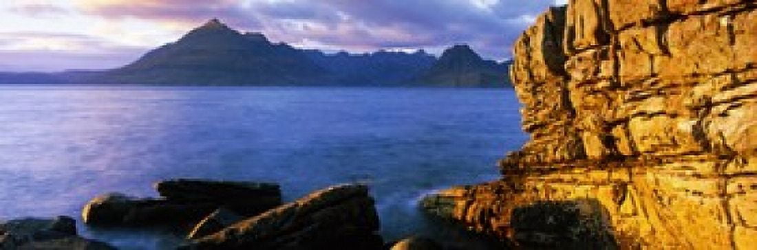 Rock formations at coast Elgol Black Cuillin Isle of Skye Inner Hebrides Scotland Canvas Art - Panoramic Images (36 x 12)