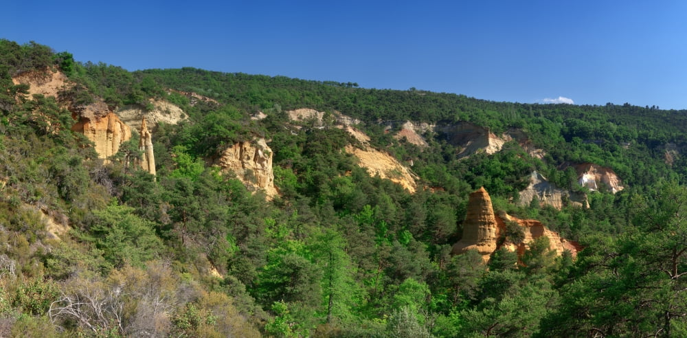 Rock formations at forest Gignac Vaucluse Luberon Provence-Alpes-Cote DAzur France Canvas Art - Panoramic Images (36 x 12)